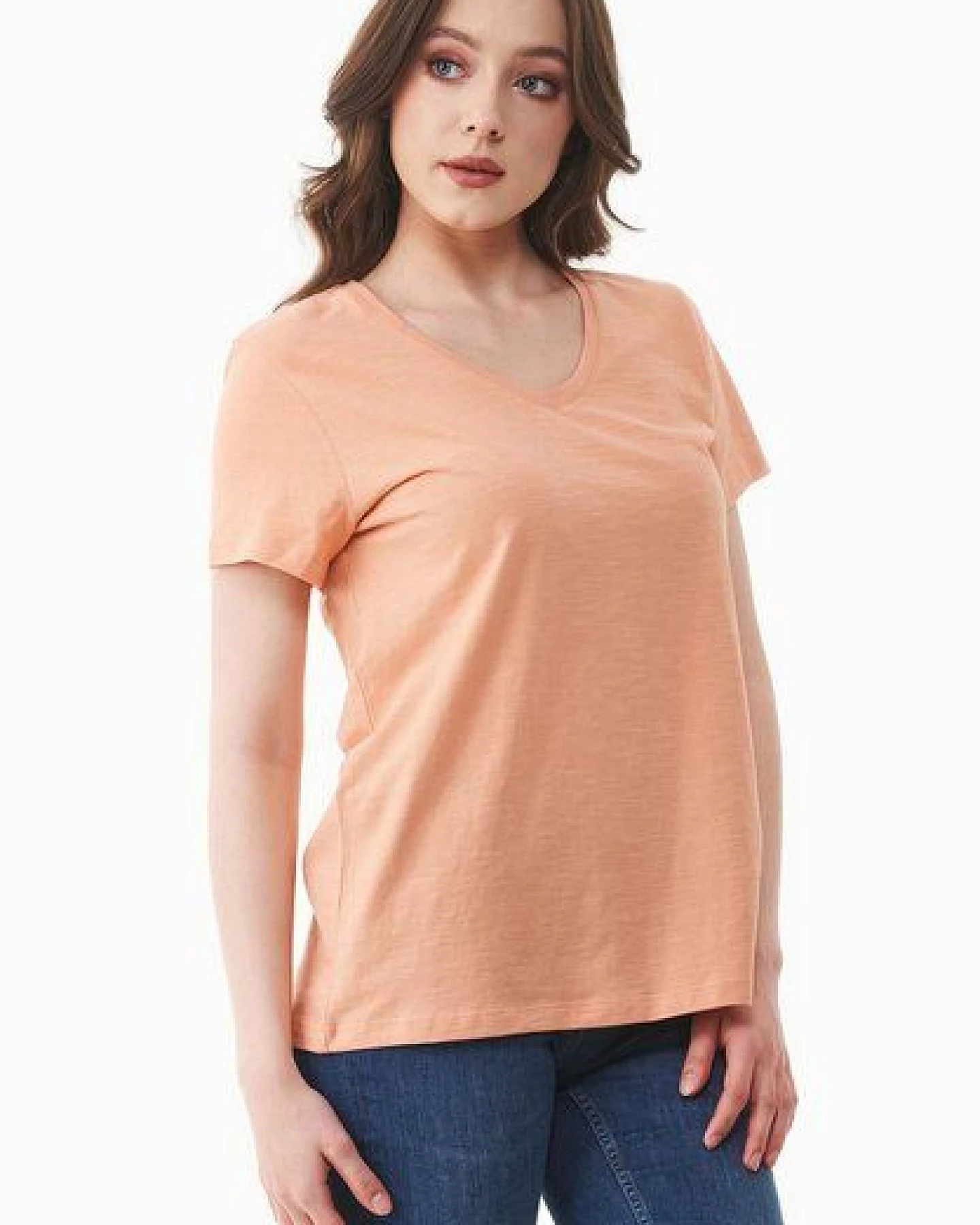 ORGANICATION Damen Basic T-Shirt aus Bio-Baumwolle mit V-Ausschnitt – Ansicht 3