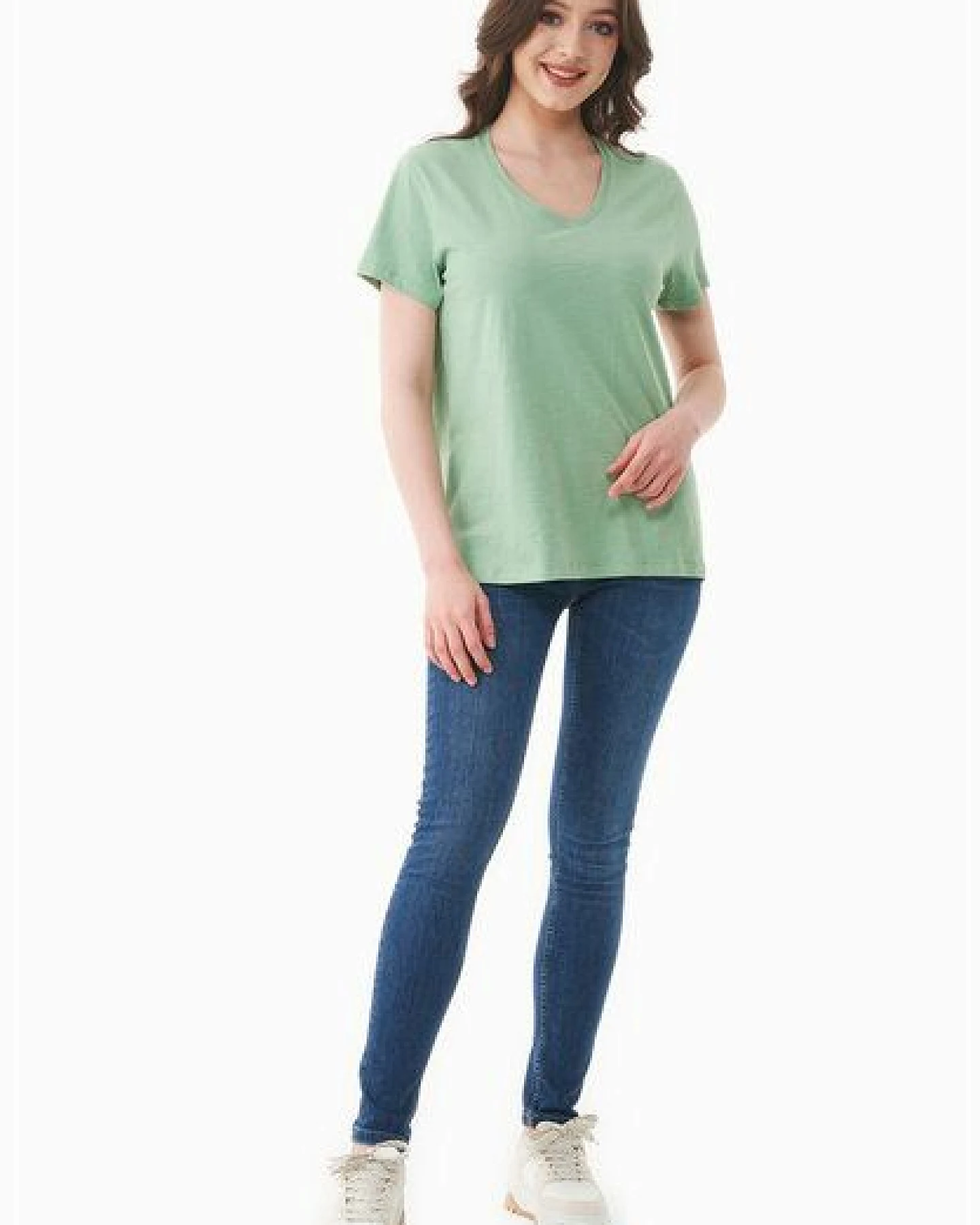ORGANICATION Damen Basic T-Shirt aus Bio-Baumwolle mit V-Ausschnitt – Ansicht 2