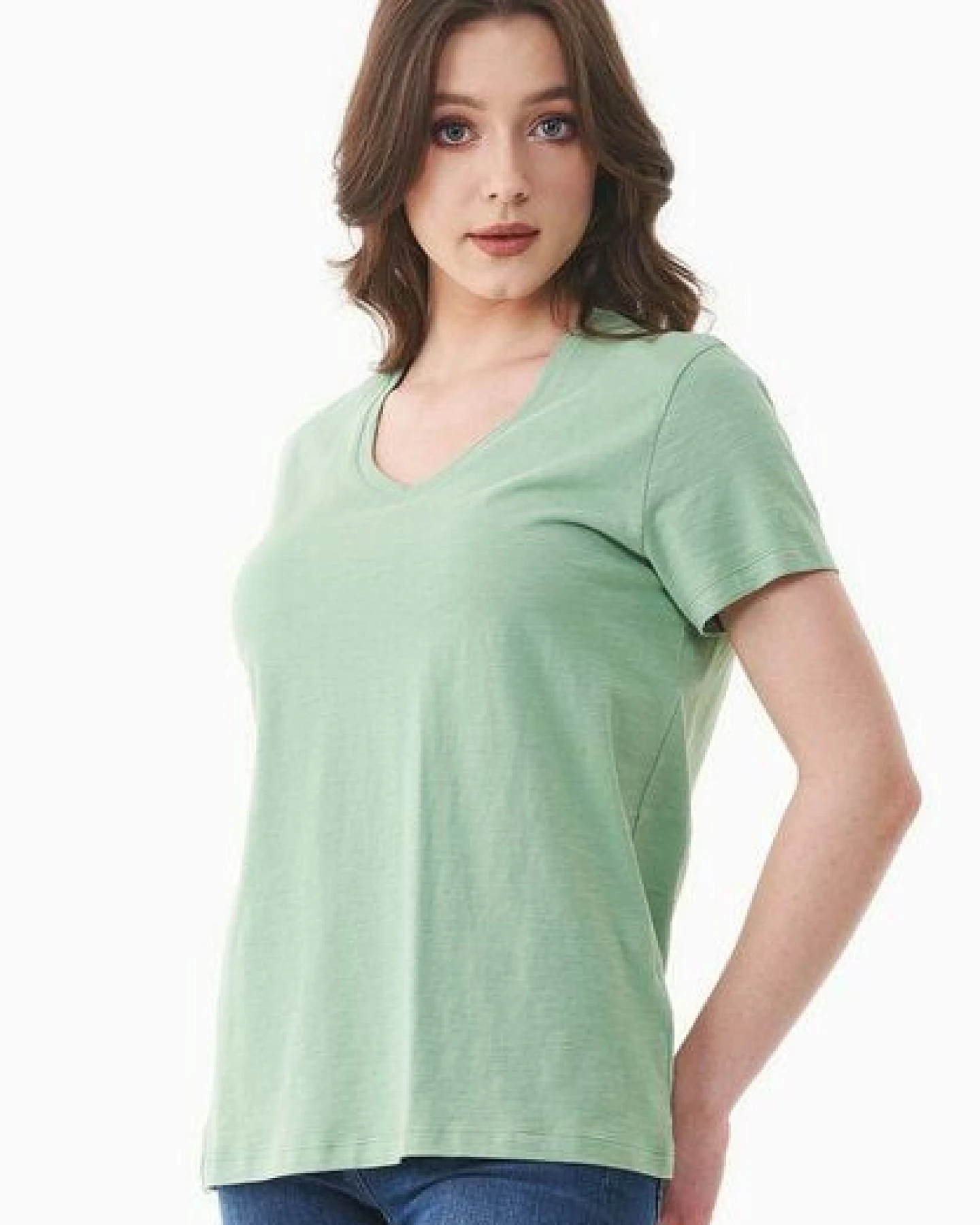 ORGANICATION Damen Basic T-Shirt aus Bio-Baumwolle mit V-Ausschnitt – Ansicht 4