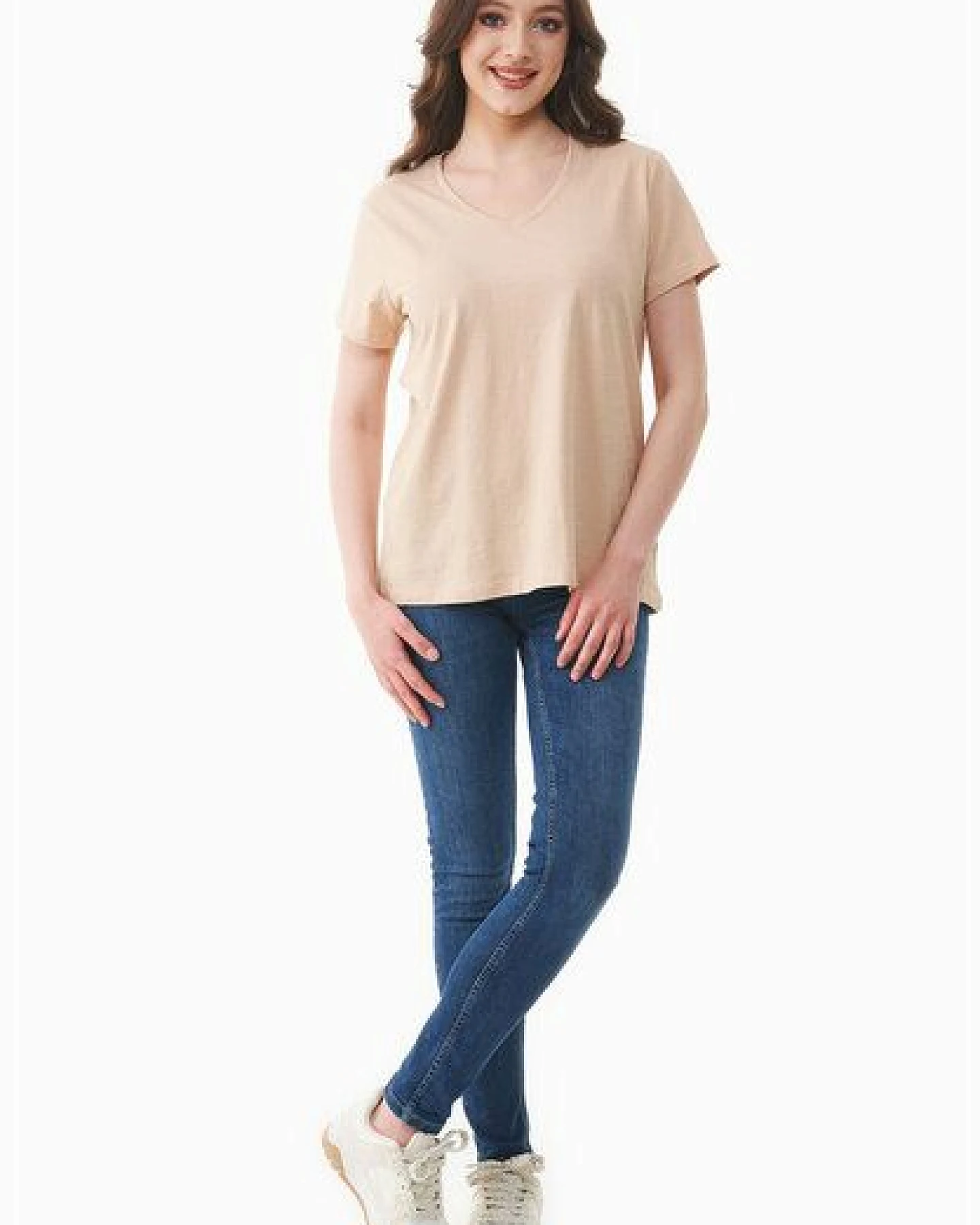 ORGANICATION Damen Basic T-Shirt aus Bio-Baumwolle mit V-Ausschnitt – Ansicht 2