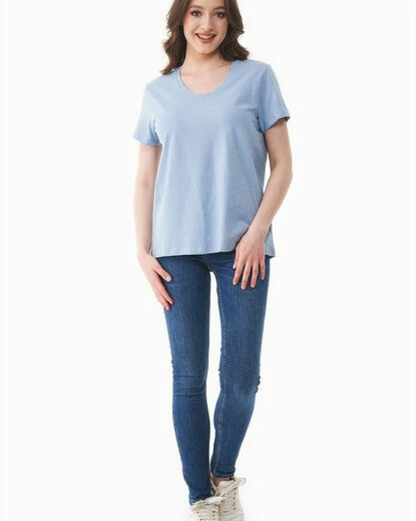 ORGANICATION Damen Basic T-Shirt aus Bio-Baumwolle mit V-Ausschnitt – Ansicht 2