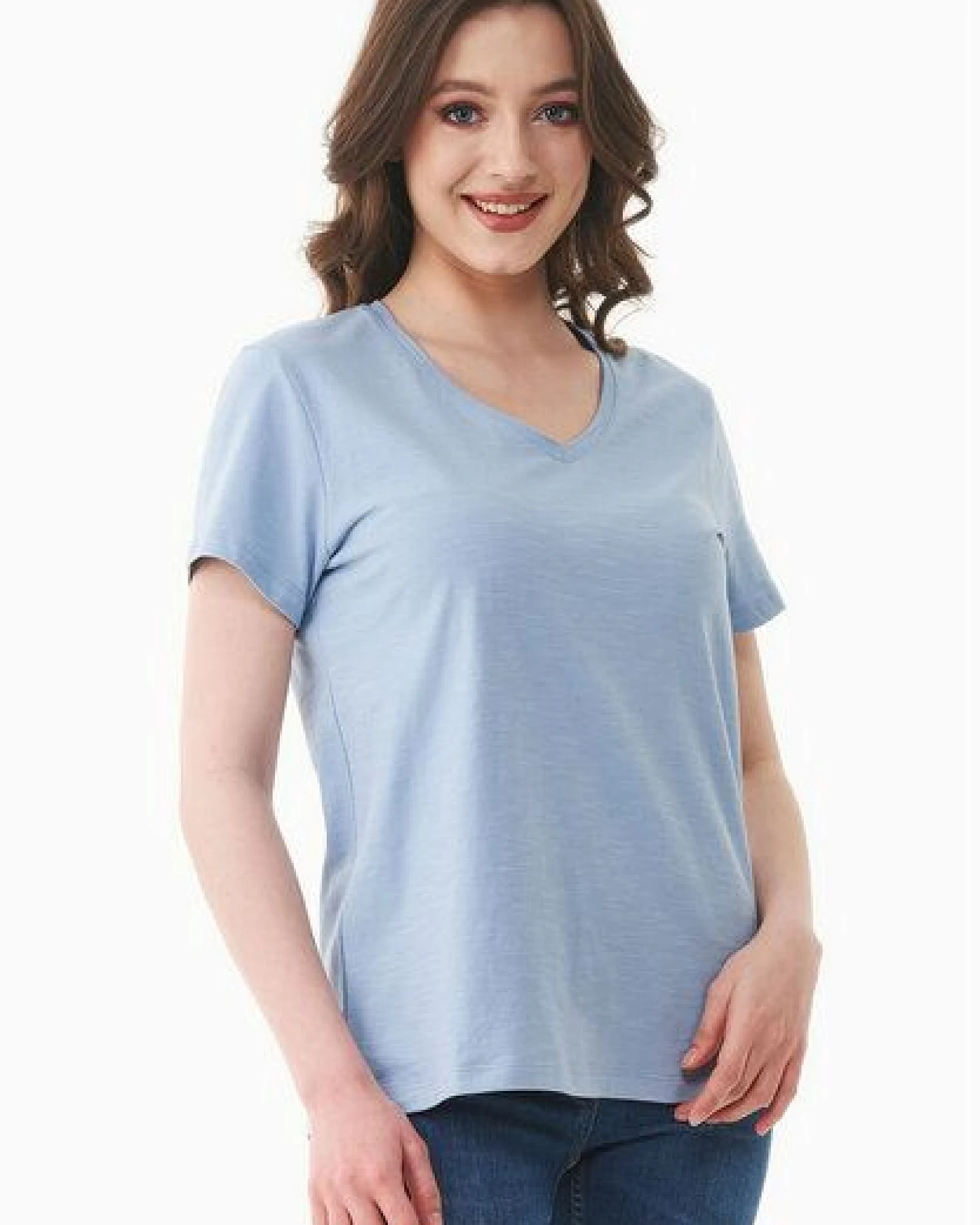 ORGANICATION Damen Basic T-Shirt aus Bio-Baumwolle mit V-Ausschnitt – Ansicht 3