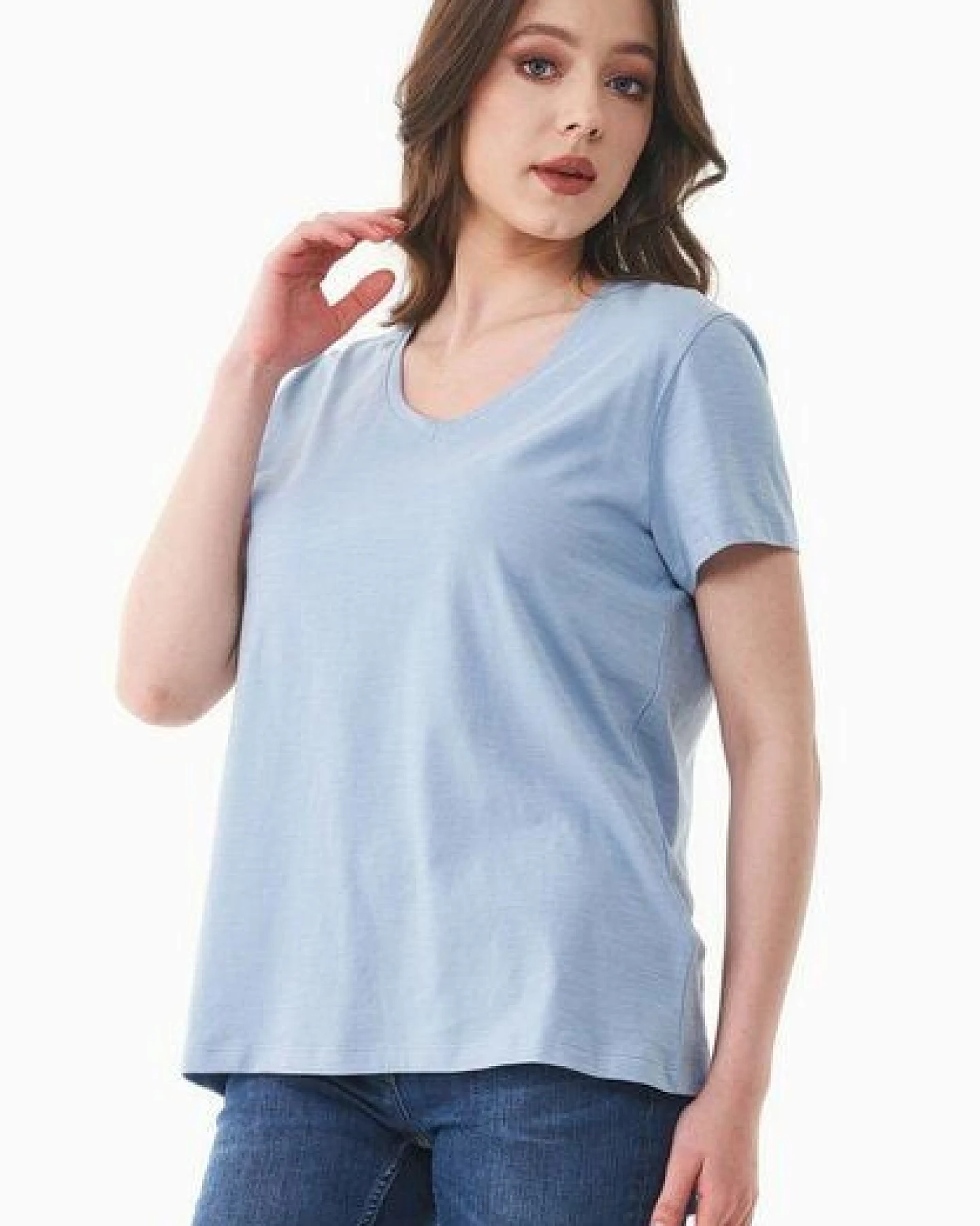 ORGANICATION Damen Basic T-Shirt aus Bio-Baumwolle mit V-Ausschnitt – Ansicht 4