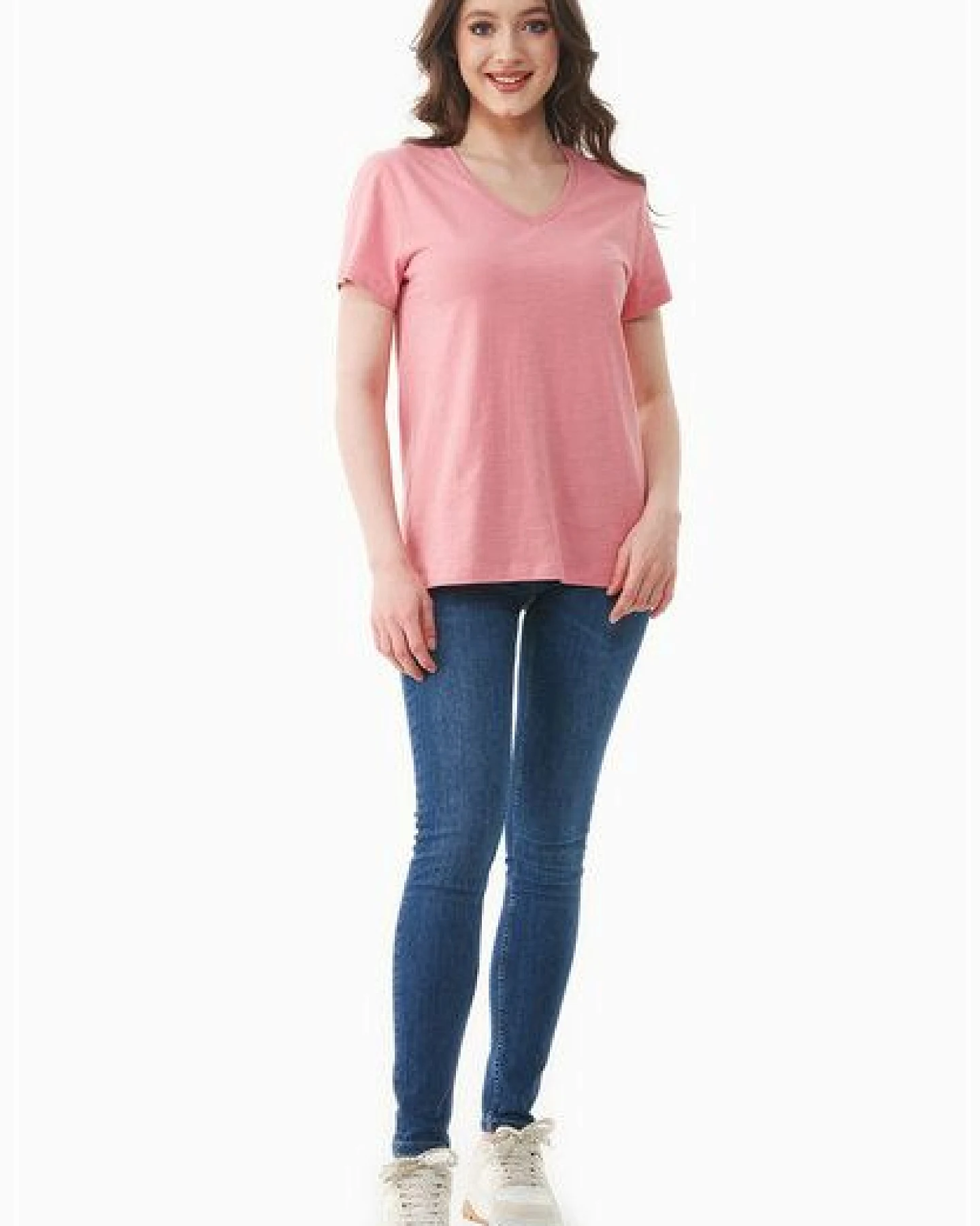ORGANICATION Damen Basic T-Shirt aus Bio-Baumwolle mit V-Ausschnitt – Ansicht 2