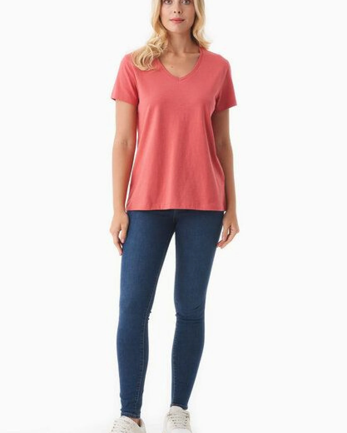 ORGANICATION Damen Basic T-Shirt aus Bio-Baumwolle mit V-Ausschnitt – Ansicht 2
