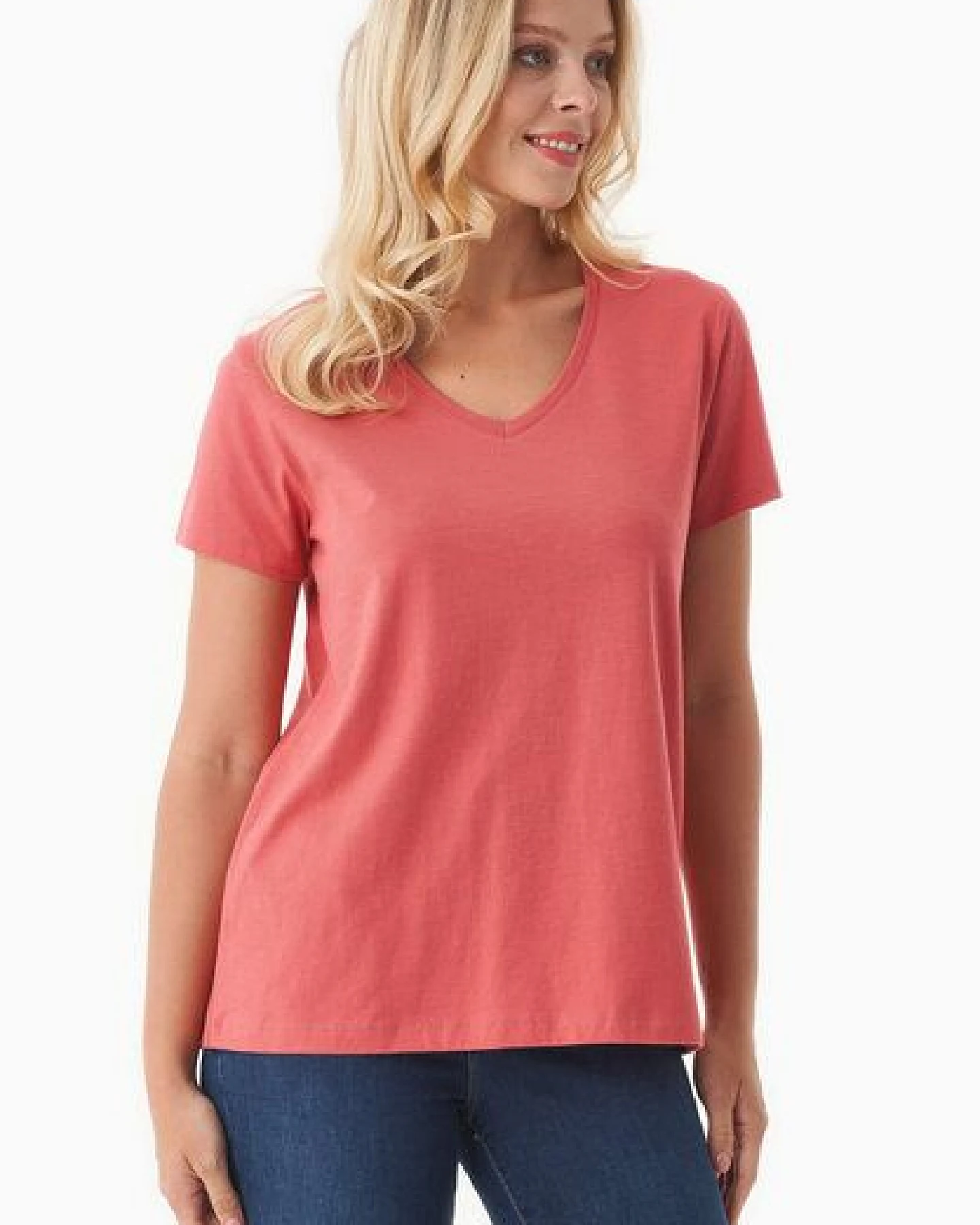 ORGANICATION Damen Basic T-Shirt aus Bio-Baumwolle mit V-Ausschnitt – Ansicht 3