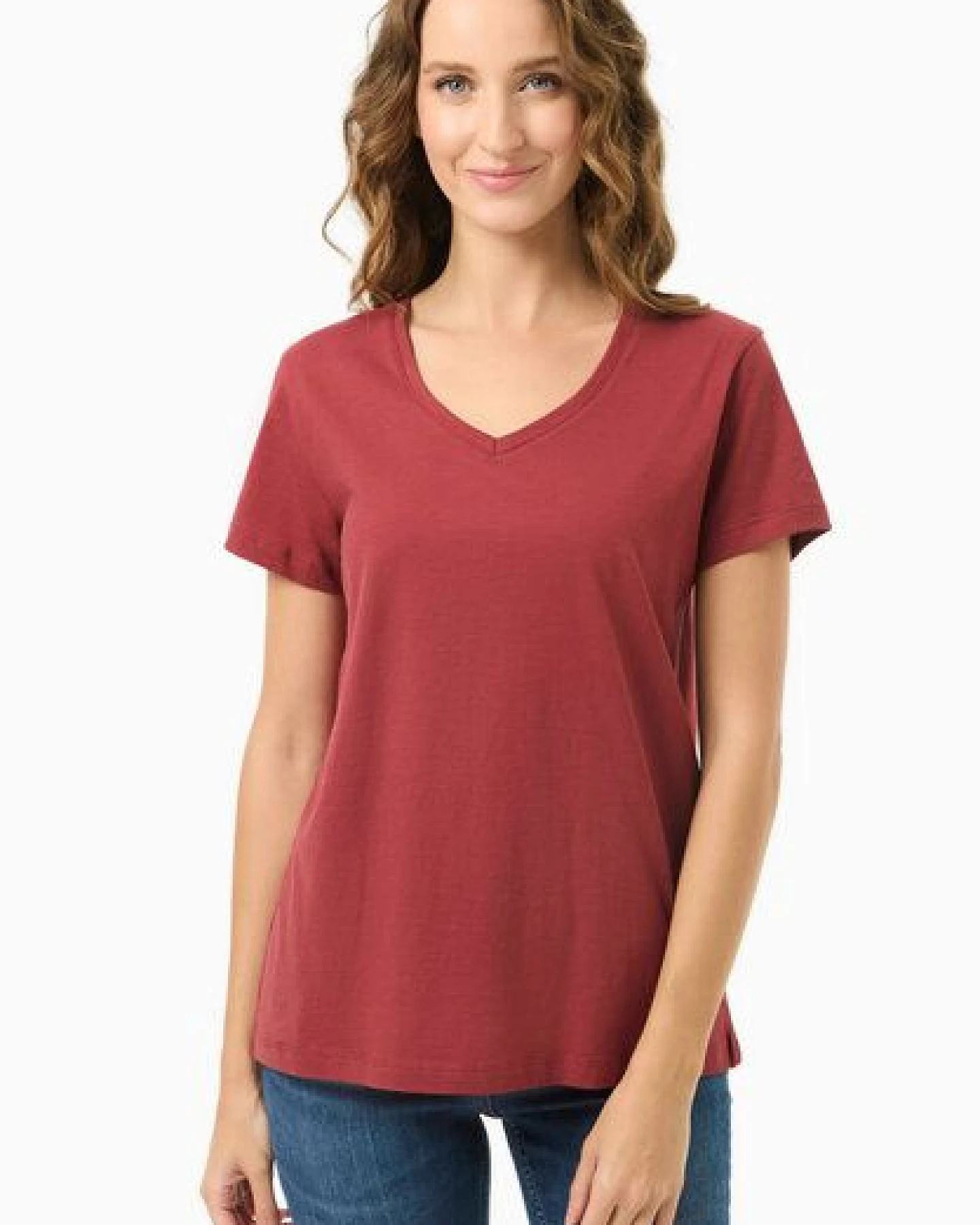 ORGANICATION Damen Basic T-Shirt aus Bio-Baumwolle mit V-Ausschnitt – Ansicht 2