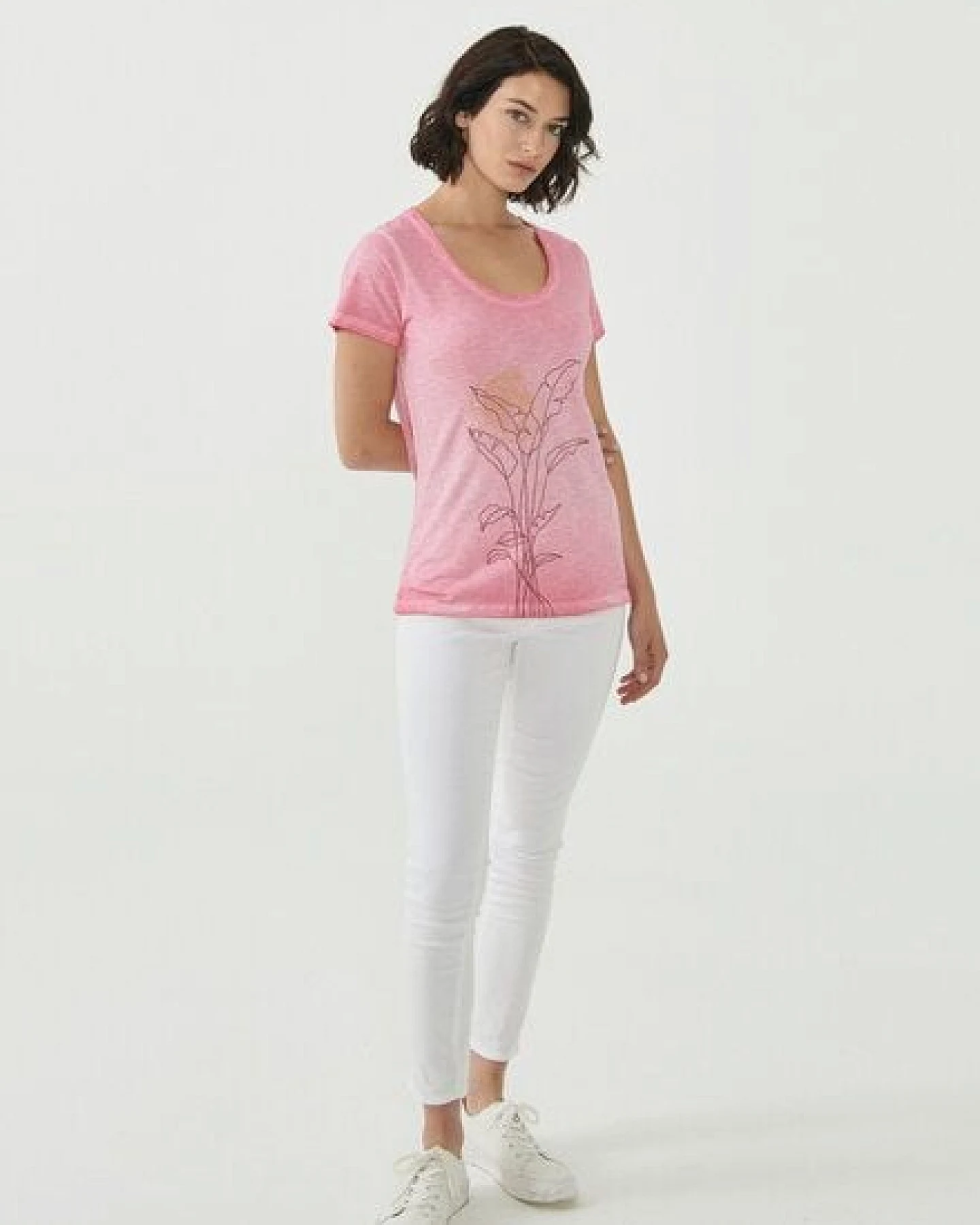 ORGANICATION Cold Pigment Dyed T-shirt aus Bio-Baumwolle mit Pflanzen-Print – Ansicht 2