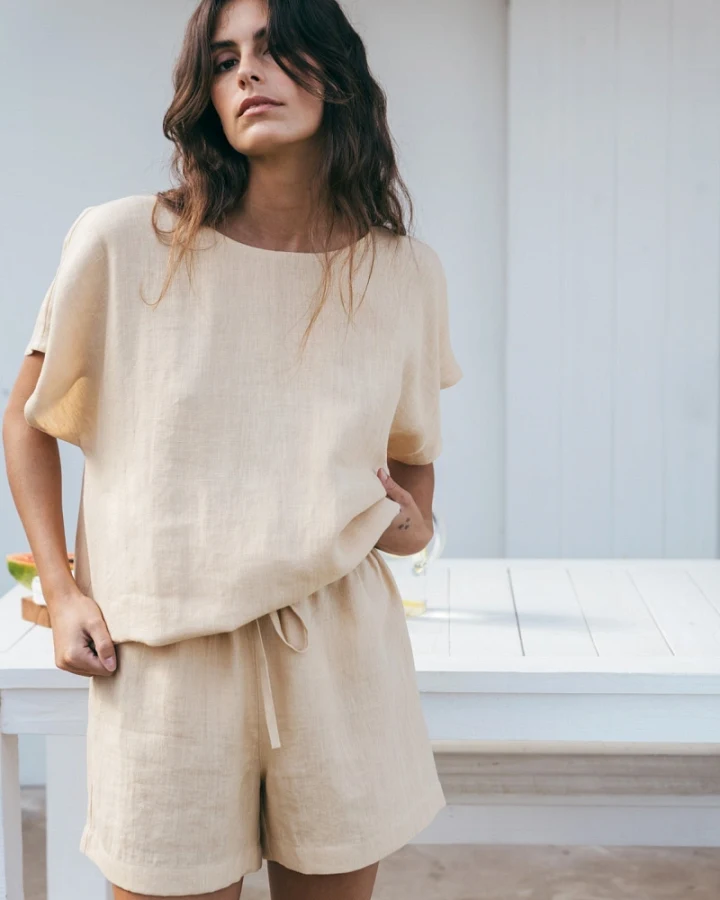 AmourLinen Damen vegan Set Pyjama Cloud Nine Senf