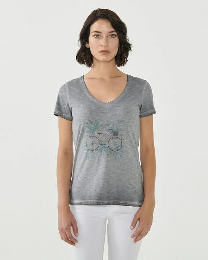 ORGANICATION Cold Pigment Dyed T-shirt aus Bio-Baumwolle mit Fahrrad-Print