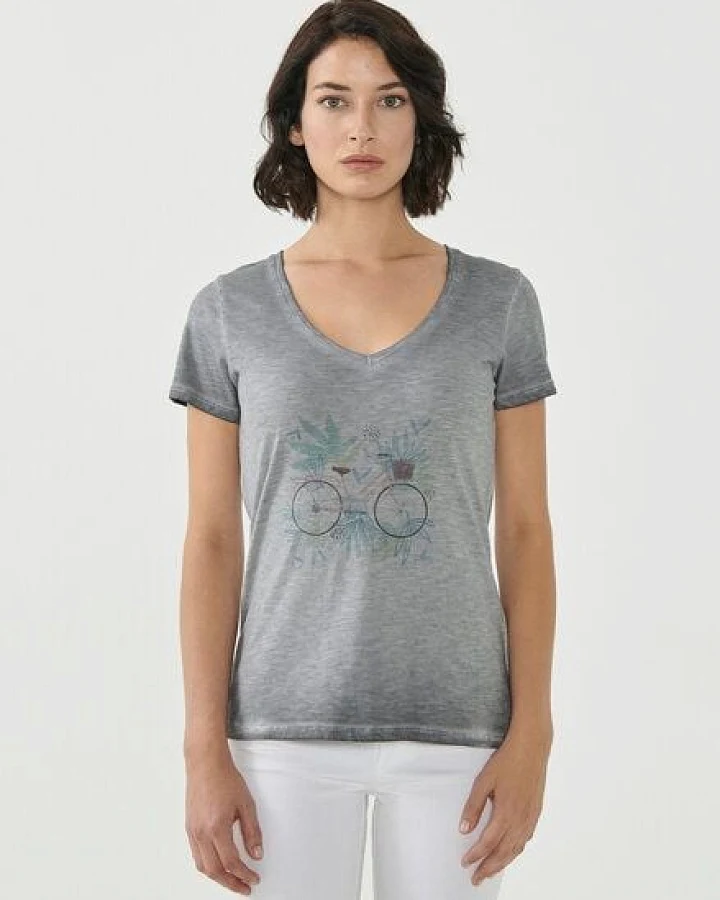 ORGANICATION Cold Pigment Dyed T-shirt aus Bio-Baumwolle mit Fahrrad-Print