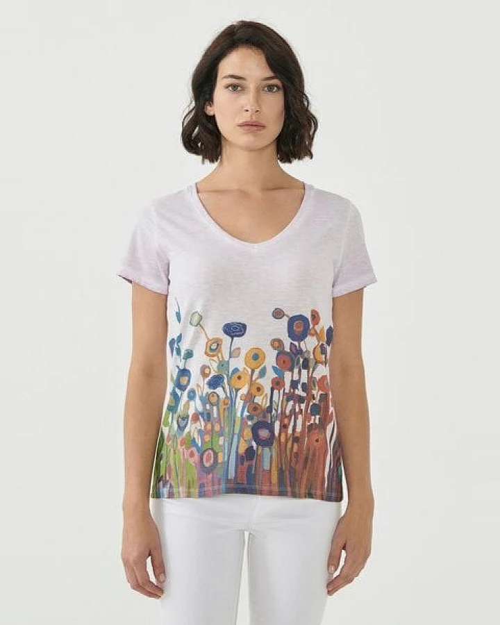 ORGANICATION Cold Pigment Dyed T-shirt aus Bio-Baumwolle mit Blumen-Print