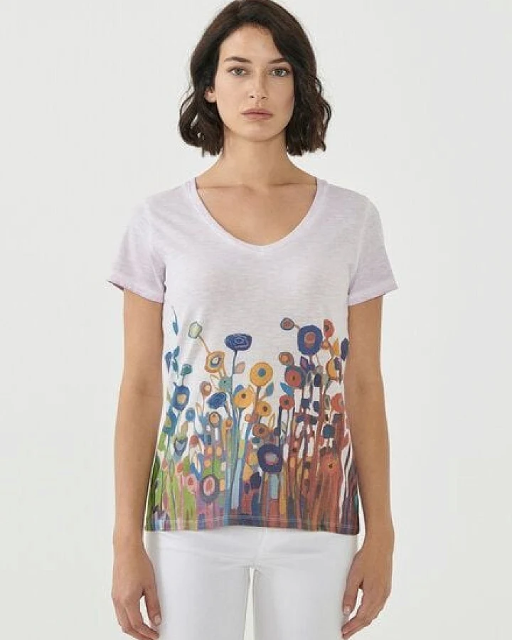 ORGANICATION Cold Pigment Dyed T-shirt aus Bio-Baumwolle mit Blumen-Print