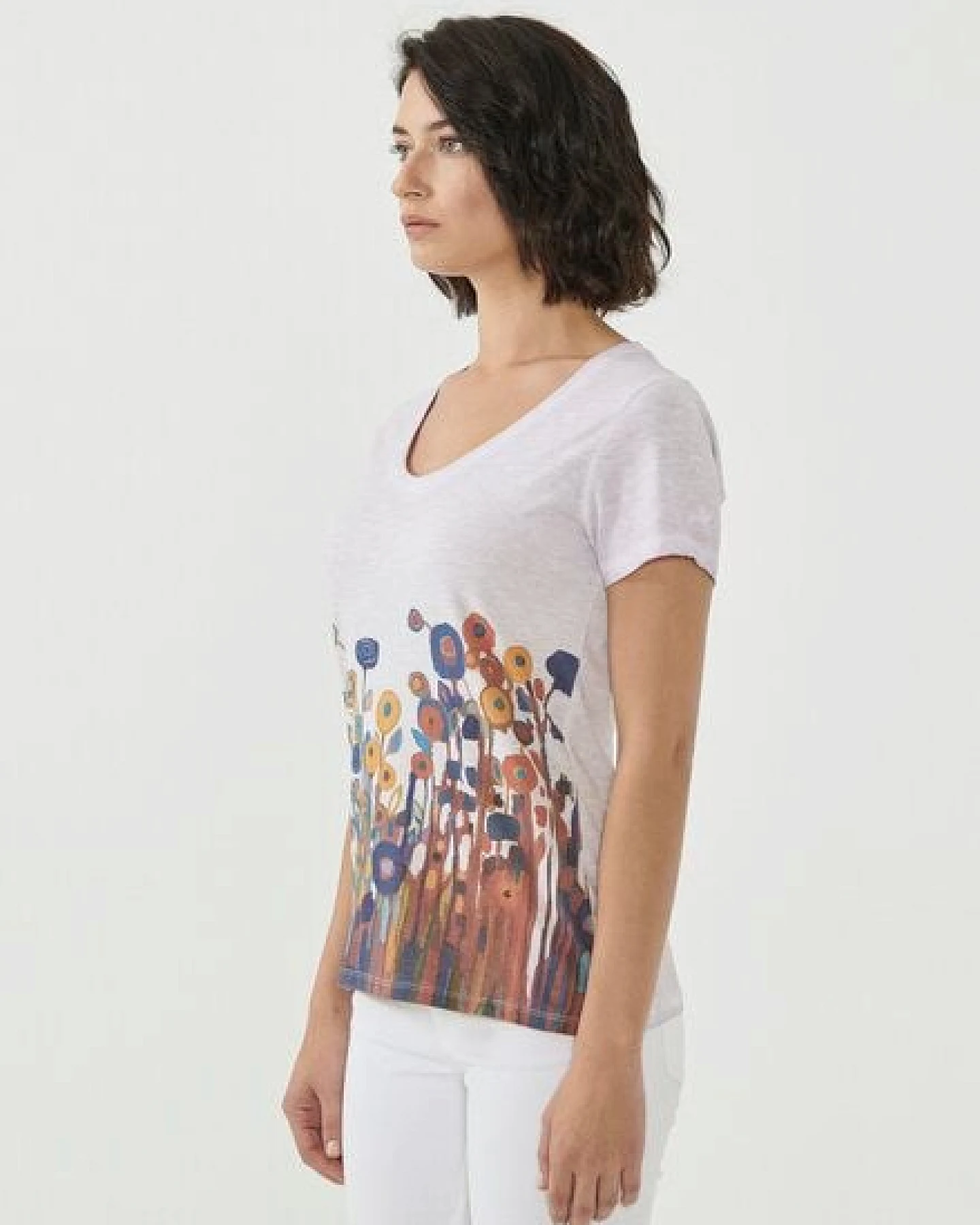 ORGANICATION Cold Pigment Dyed T-shirt aus Bio-Baumwolle mit Blumen-Print – Ansicht 3