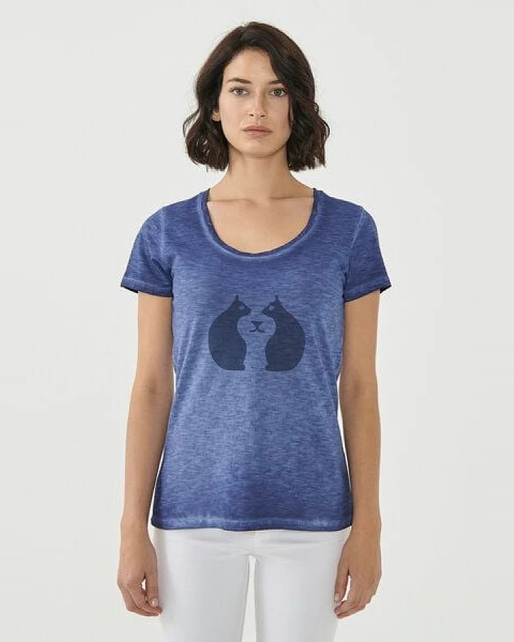 ORGANICATION Cold Pigment Dyed T-shirt aus Bio-Baumwolle mit Katzen-Print
