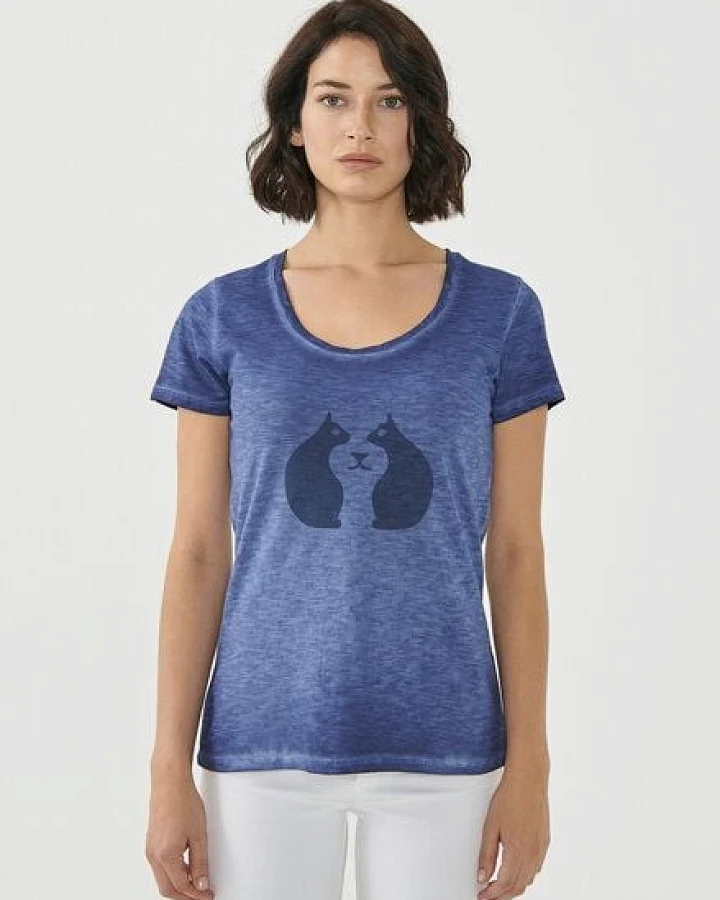 ORGANICATION Cold Pigment Dyed T-shirt aus Bio-Baumwolle mit Katzen-Print