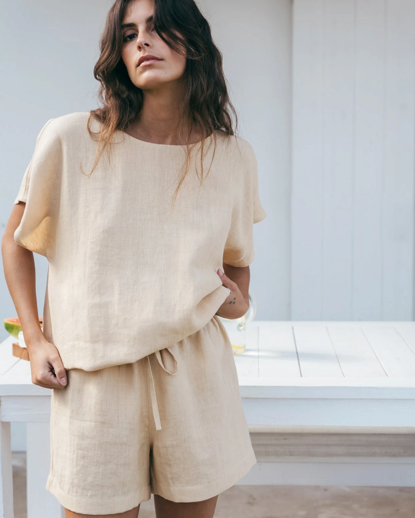 AmourLinen Damen vegan Set Pyjama Cloud Nine Senf – Ansicht 2