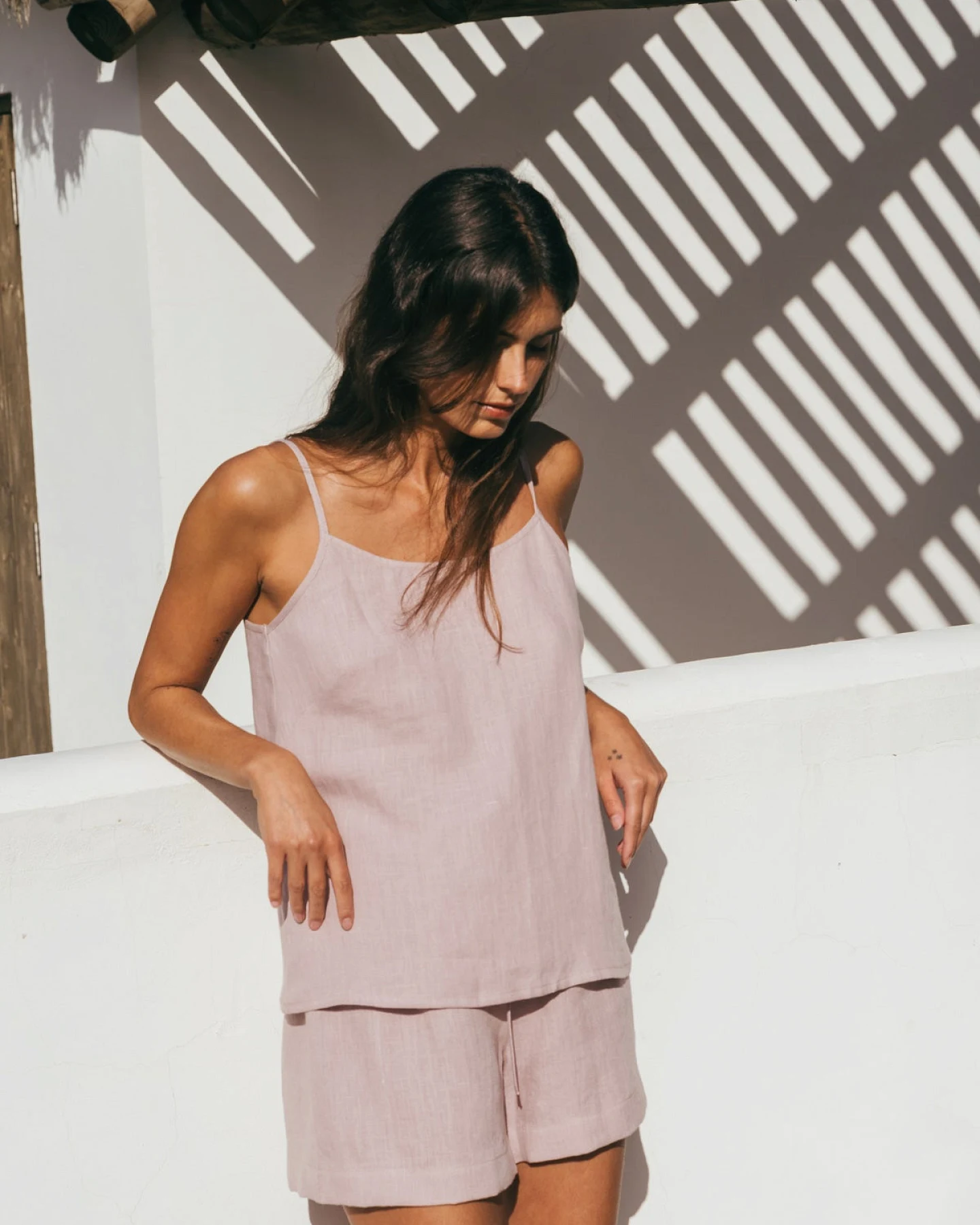 AmourLinen Damen vegan Set Pyjama Nachteule Dusty Rose – Ansicht 2