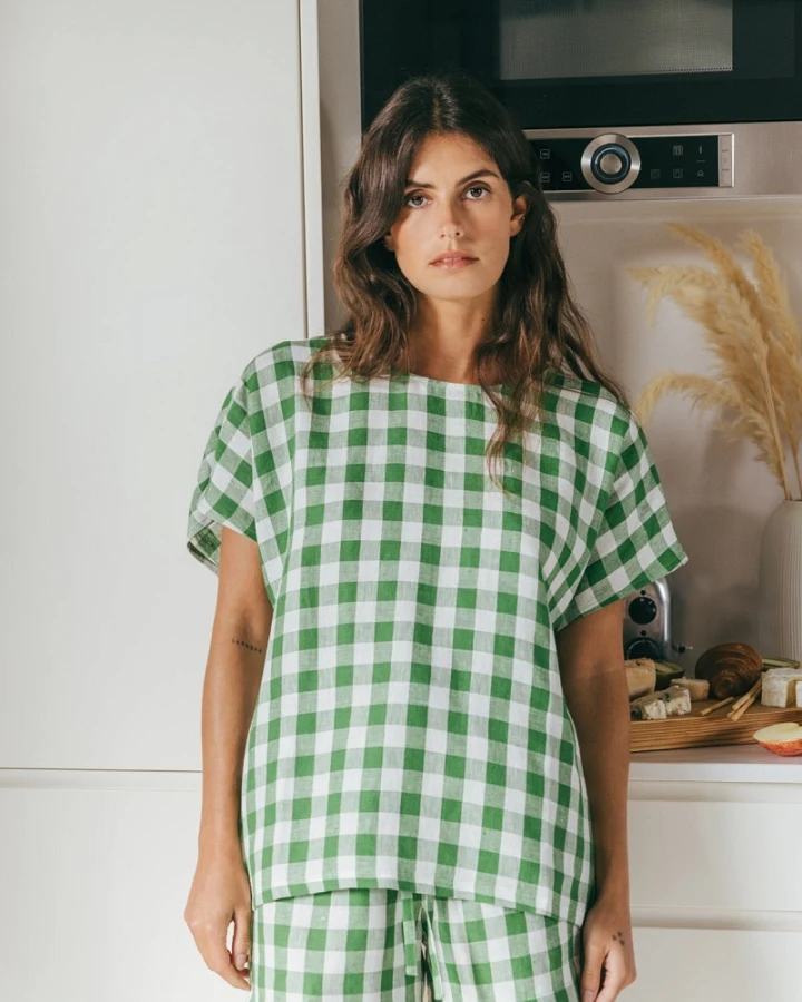 AmourLinen Damen vegan Set Pyjama Cloud Nine Grün Gingham