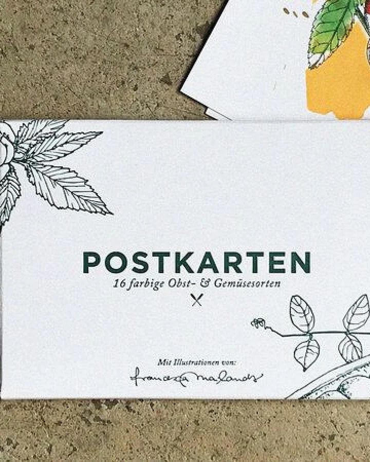 531 Rheinland Design Postkartenset von 16 Obst und Gemüsesorten: Geschenkkarten