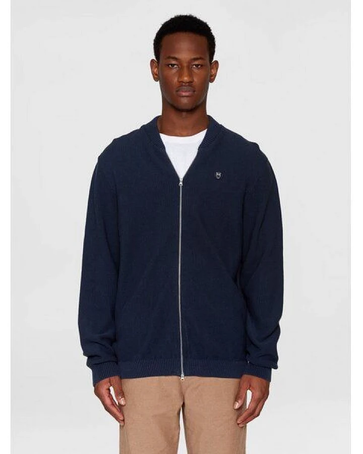 KnowledgeCotton Apparel Herren Cardigan "FIELD Pique Badge Knit" aus Biobaumwolle mit Reißverschluß