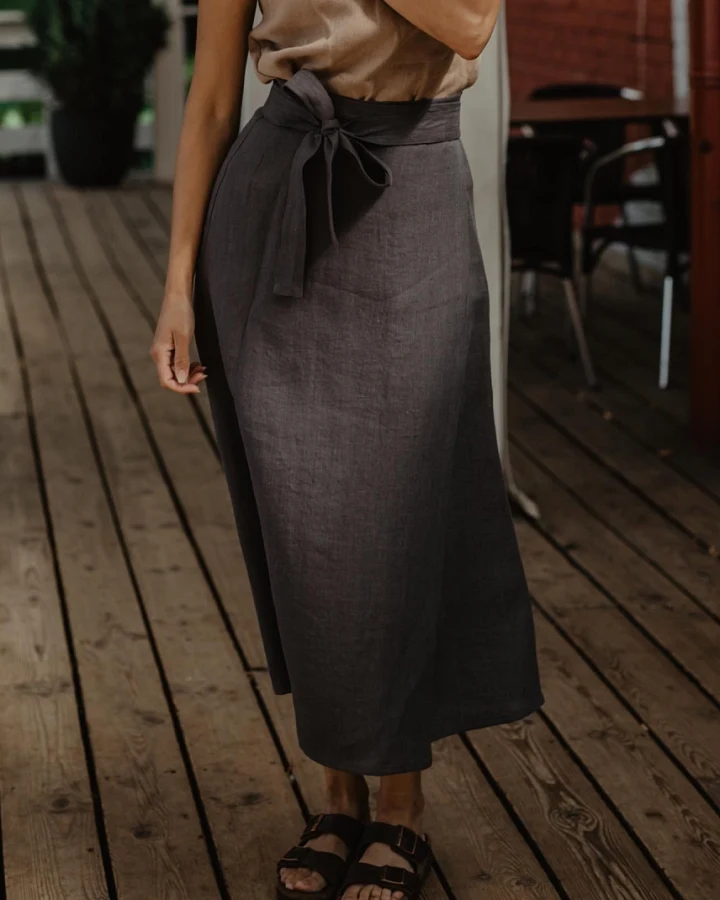 AmourLinen Damen vegan Wickelrock Iris Charcoal