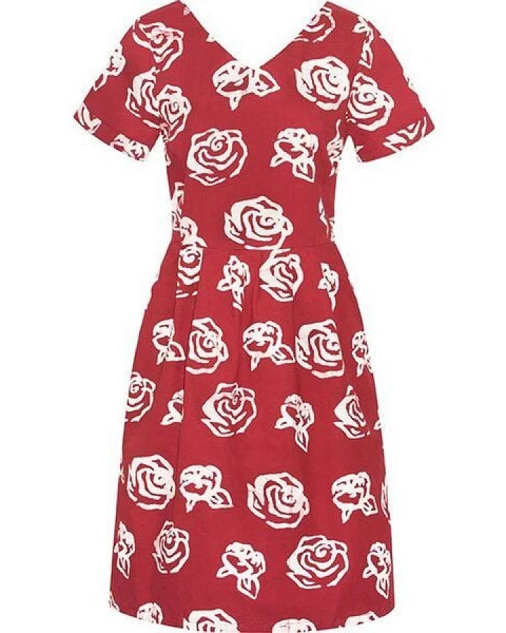 Global Mamas Bio Kleid - VERONA - Roses Red & Rays Black