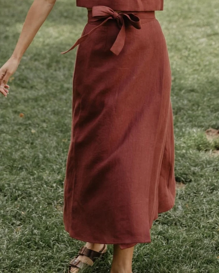 AmourLinen Damen vegan Wickelrock Iris Terracotta