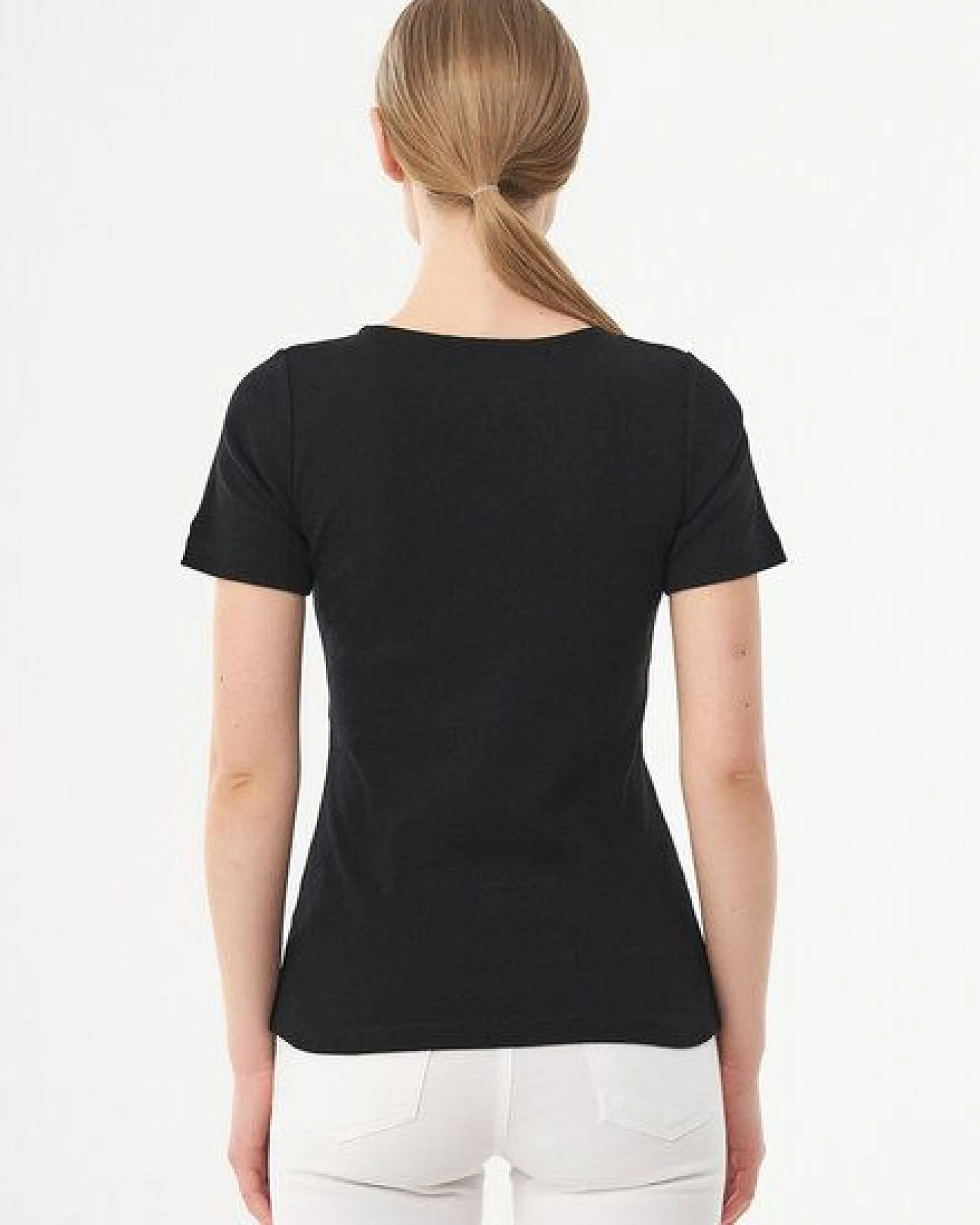 ORGANICATION Geripptes T-Shirt aus Bio-Baumwolle mit V-Ausschnitt – Ansicht 4