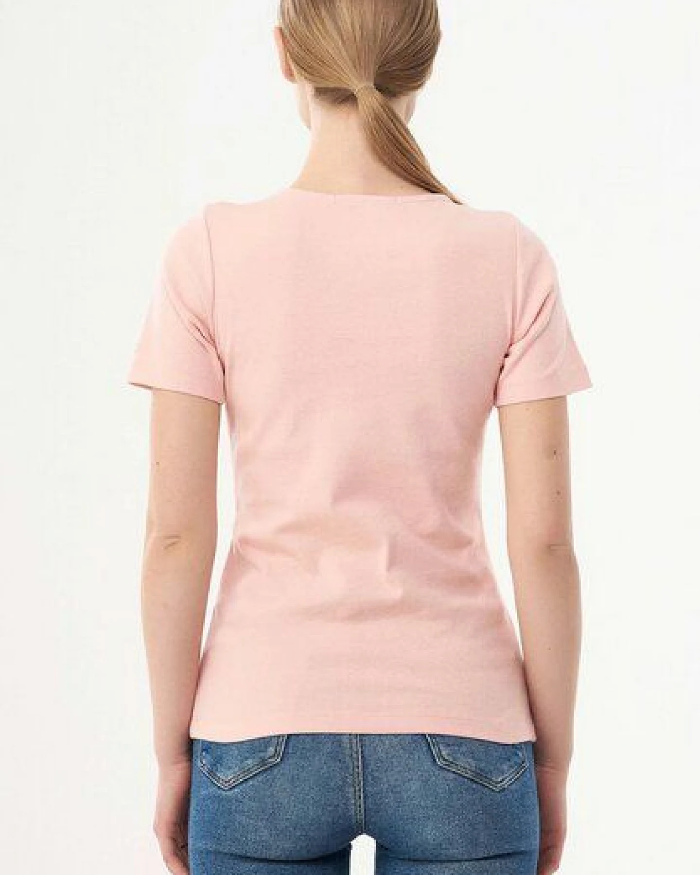 ORGANICATION Geripptes T-Shirt aus Bio-Baumwolle mit V-Ausschnitt – Ansicht 4