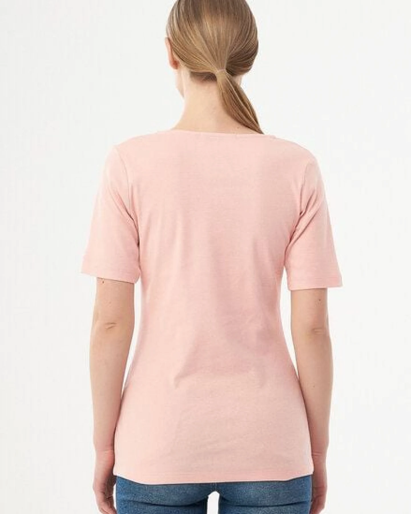 ORGANICATION Geripptes T-Shirt aus Bio-Baumwolle mit V-Ausschnitt – Ansicht 4