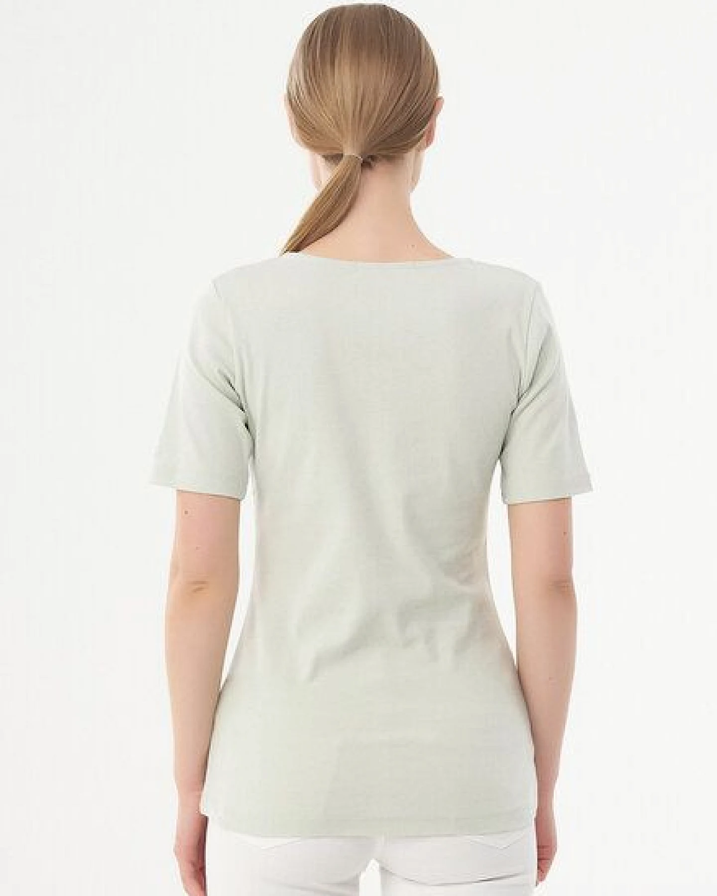 ORGANICATION Geripptes T-Shirt aus Bio-Baumwolle mit V-Ausschnitt – Ansicht 4
