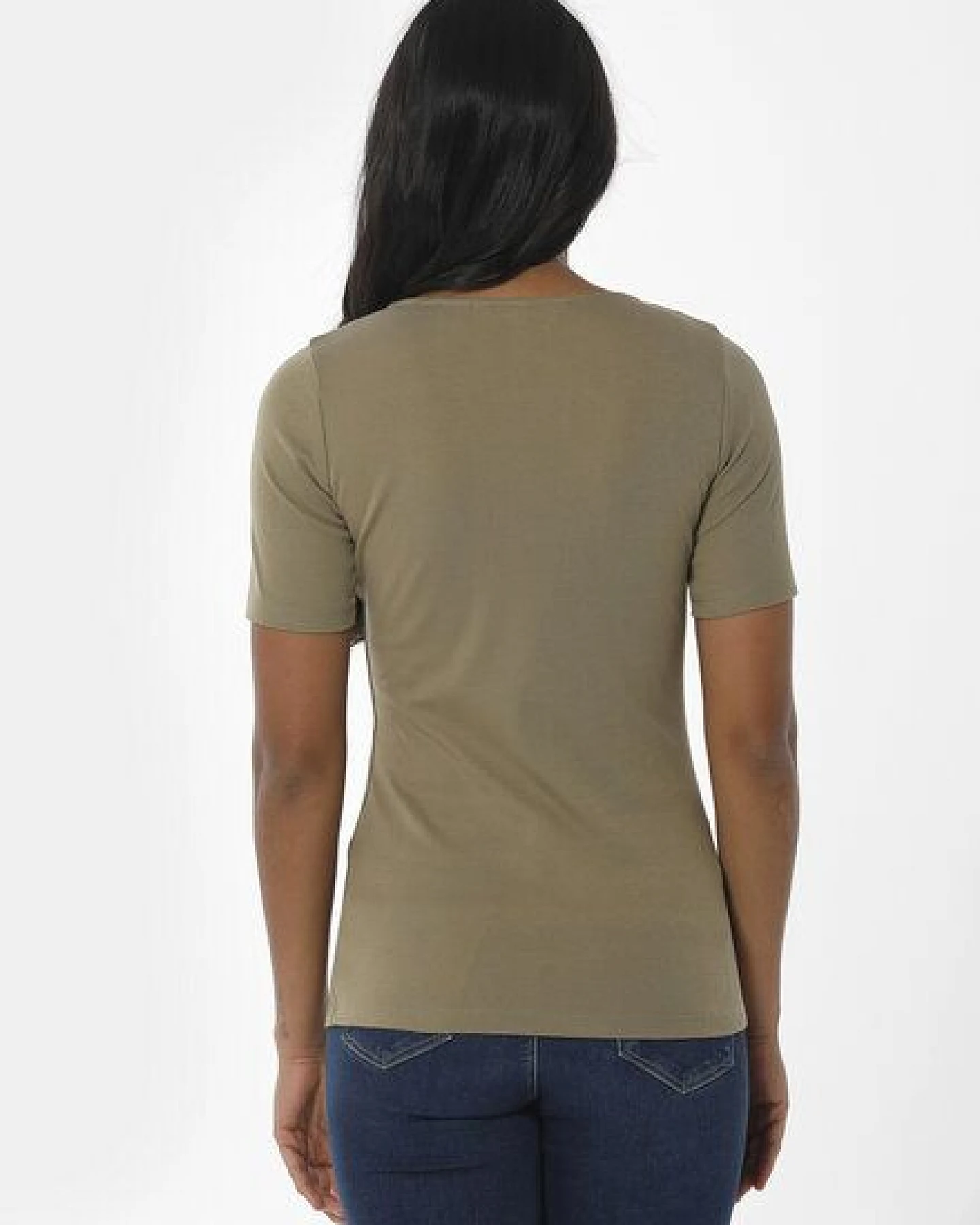 ORGANICATION Geripptes T-Shirt aus Bio-Baumwolle mit V-Ausschnitt – Ansicht 4