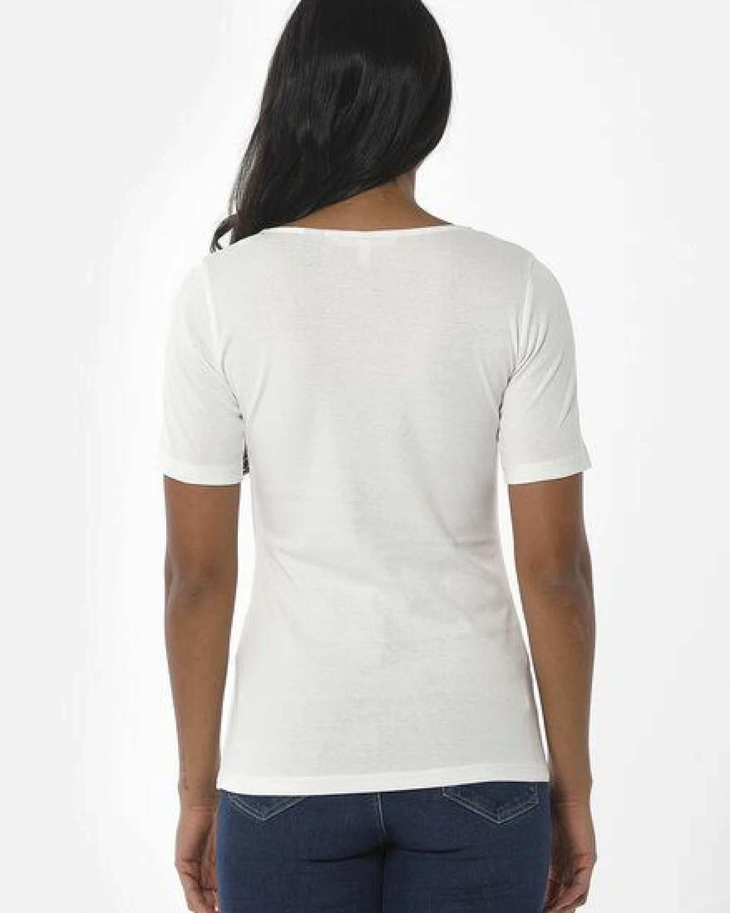 ORGANICATION Geripptes T-Shirt aus Bio-Baumwolle mit V-Ausschnitt – Ansicht 4
