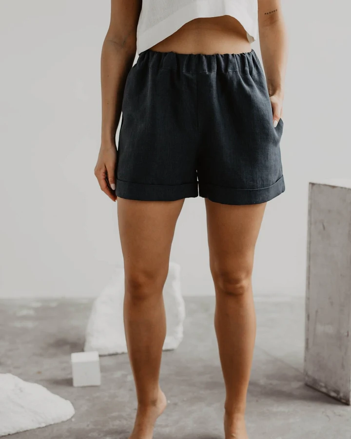 AmourLinen Damen vegan Kurze Hose Mia Charcoal
