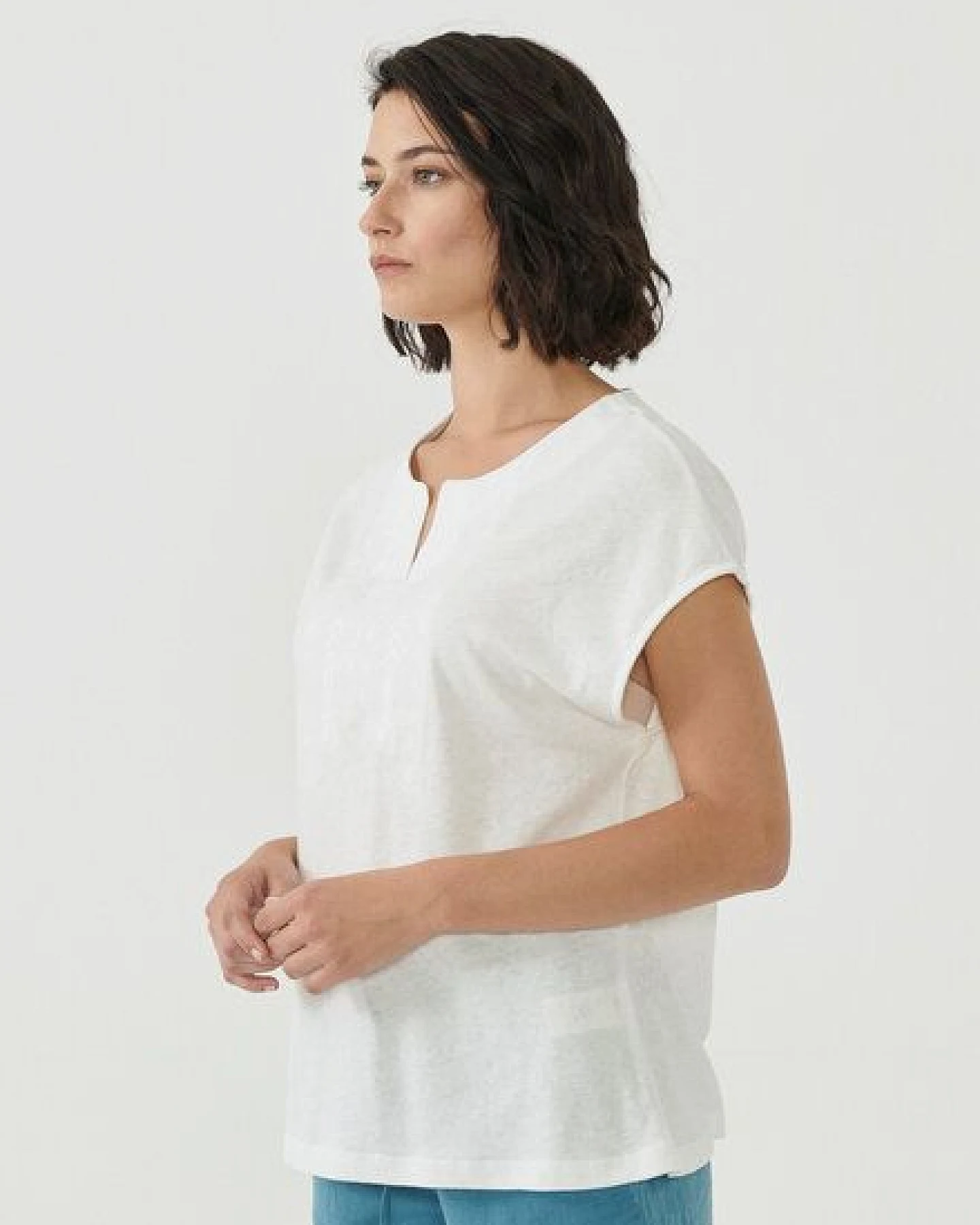 ORGANICATION T-Shirt aus Leinengemisch mit Stickerei – Ansicht 3