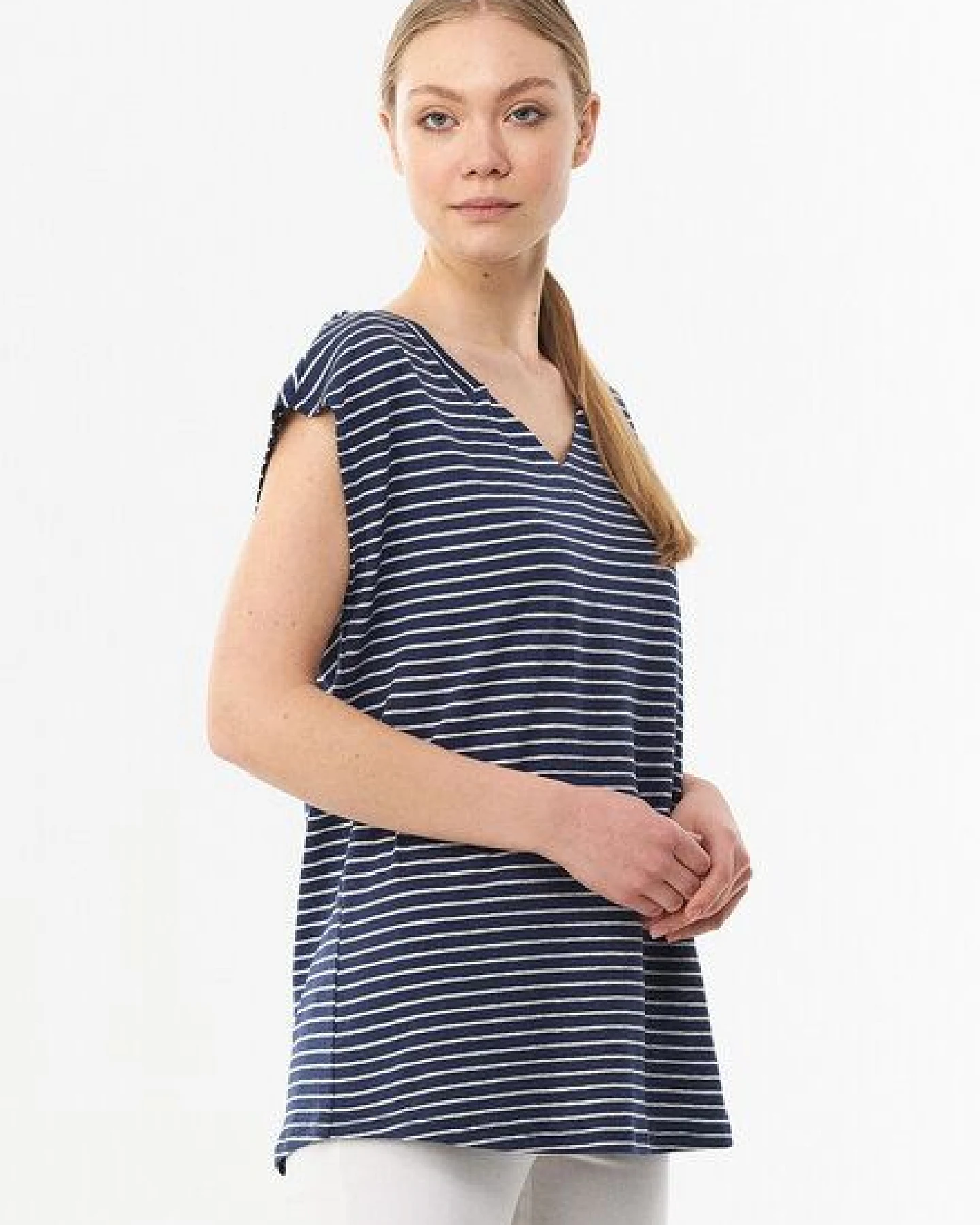 ORGANICATION Gestreiftes T-Shirt aus Bio-Baumwolle und Leinen – Ansicht 3