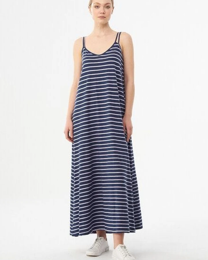 ORGANICATION Gestreiftes Jerseykleid aus Bio-Baumwolle und Leinen