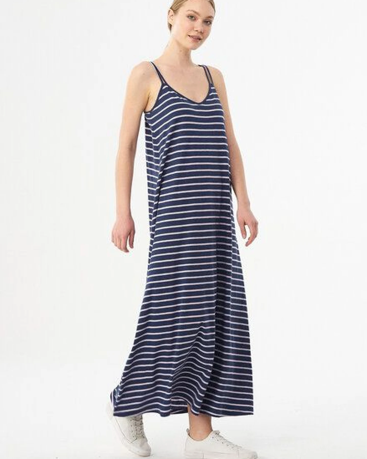 ORGANICATION Gestreiftes Jerseykleid aus Bio-Baumwolle und Leinen – Ansicht 2
