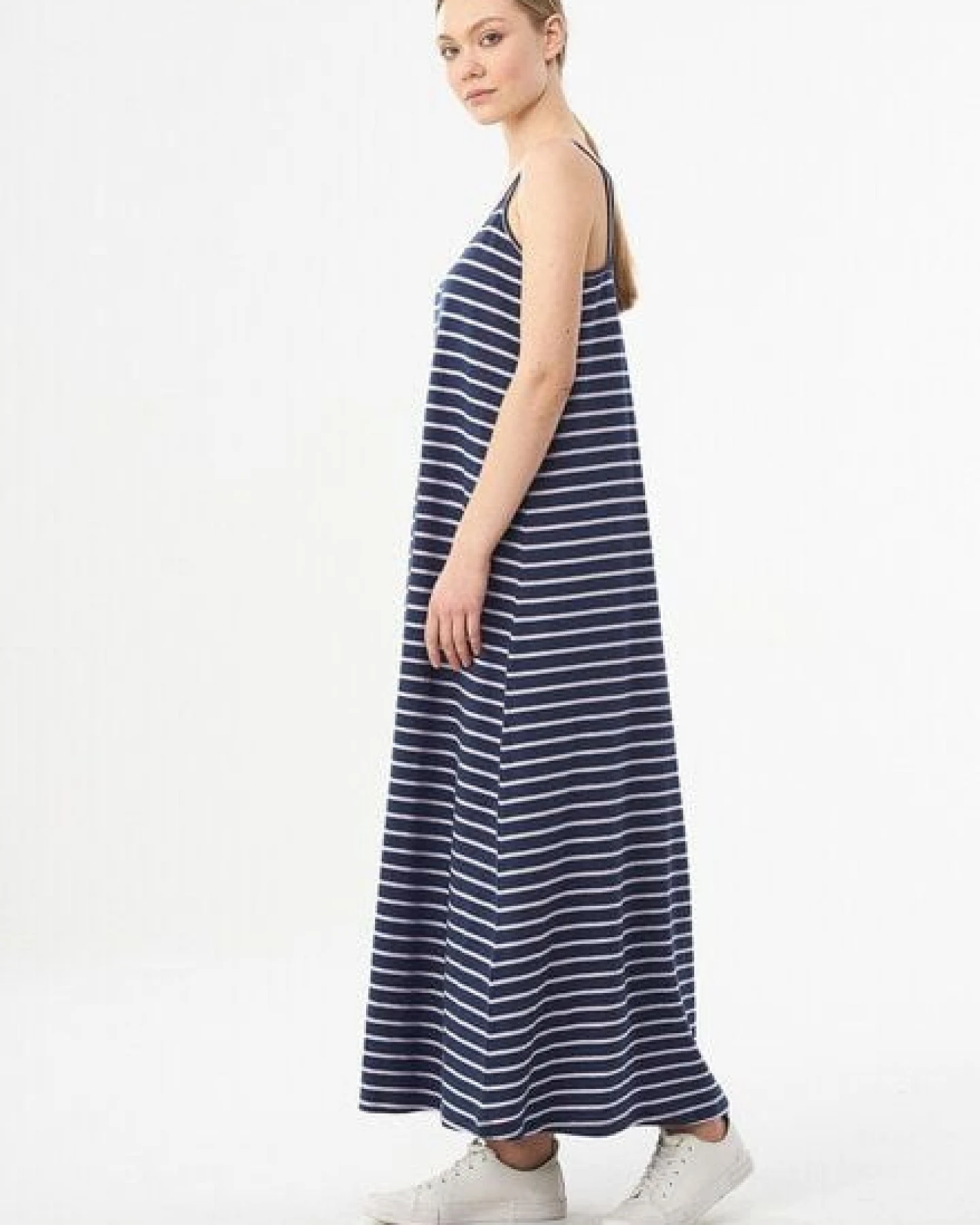 ORGANICATION Gestreiftes Jerseykleid aus Bio-Baumwolle und Leinen – Ansicht 3