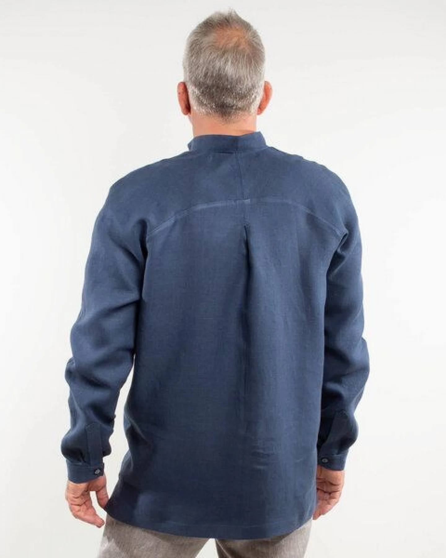 nahtur-design Leinenhemd mit Stehkragen und Raglanärmel, blau – Ansicht 3