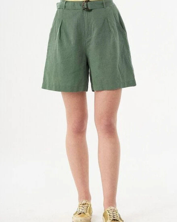 ORGANICATION Shorts aus Leinengemisch mit Bindegürtel