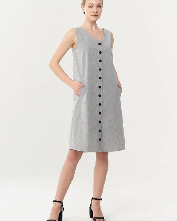 ORGANICATION Geknöpftes Kleid aus Bio-Baumwolle mit Streifenmuster