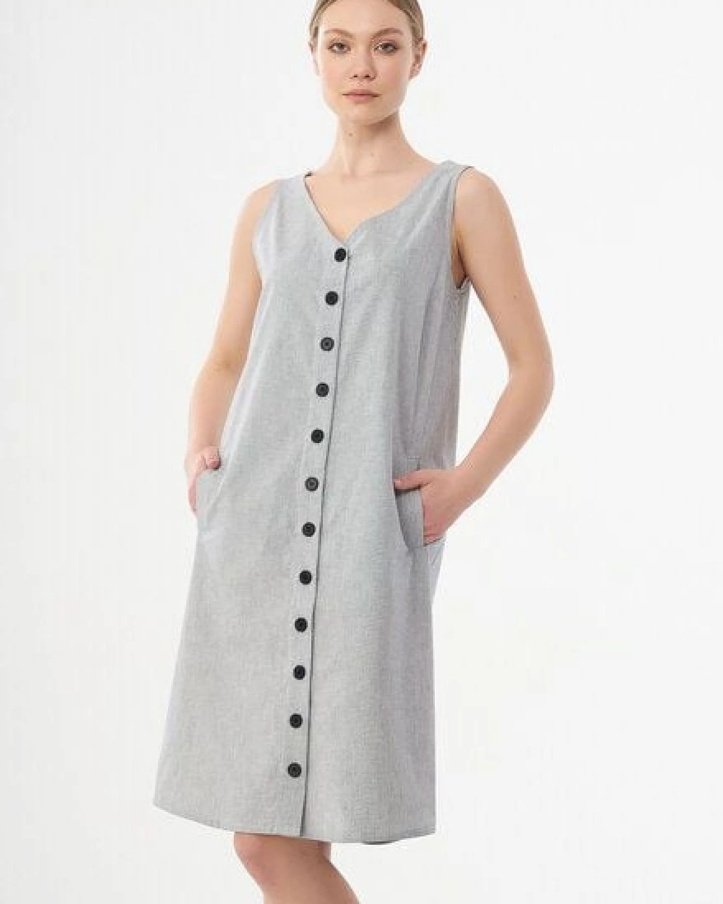 ORGANICATION Geknöpftes Kleid aus Bio-Baumwolle mit Streifenmuster – Ansicht 2