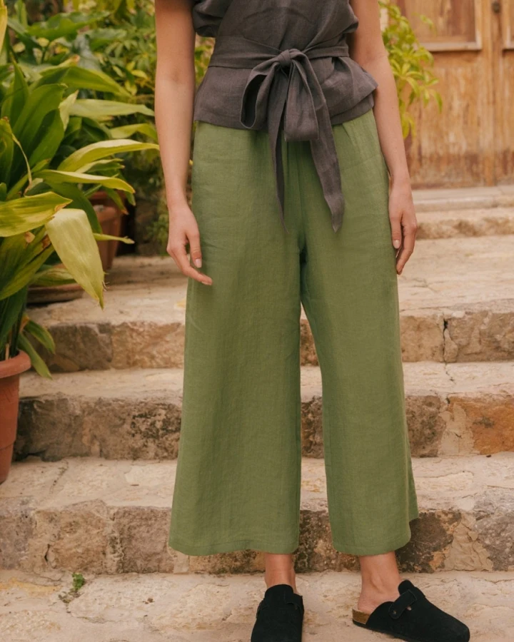 AmourLinen Damen vegan Hose Tokyo Matcha Grün