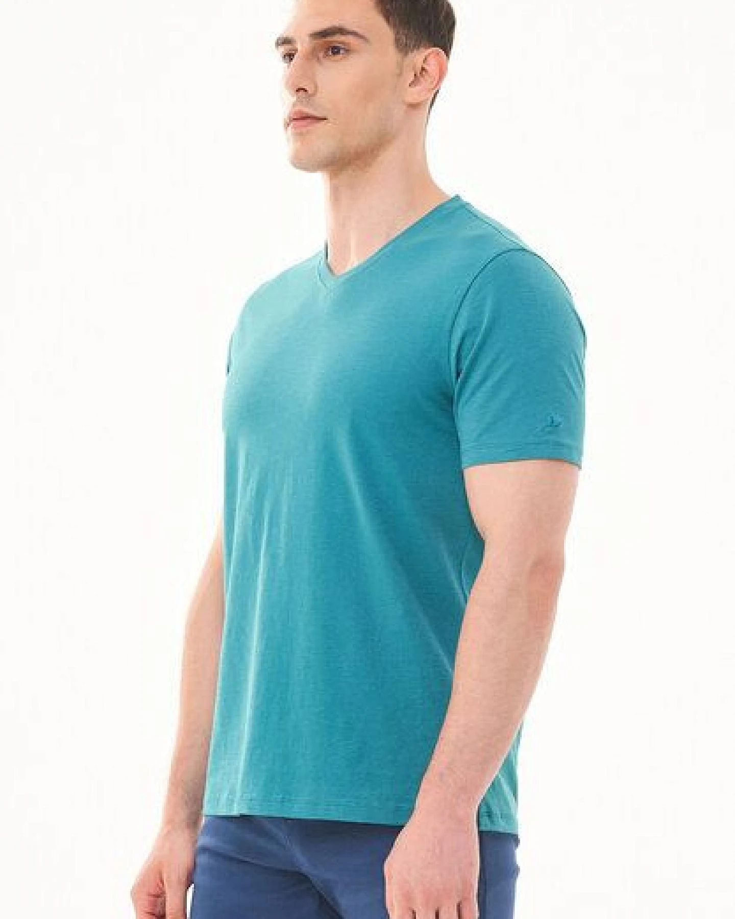 ORGANICATION Basic T-Shirt aus Bio-Baumwolle mit V-Ausschnitt – Ansicht 3