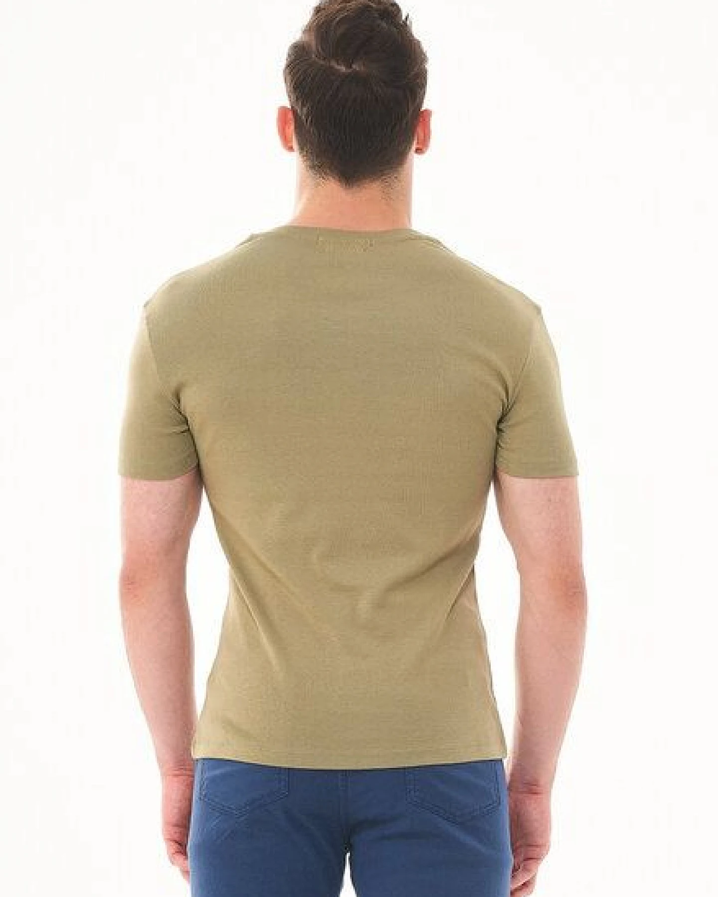 ORGANICATION Geripptes T-Shirt aus Bio-Baumwolle mit V-Ausschnitt – Ansicht 4