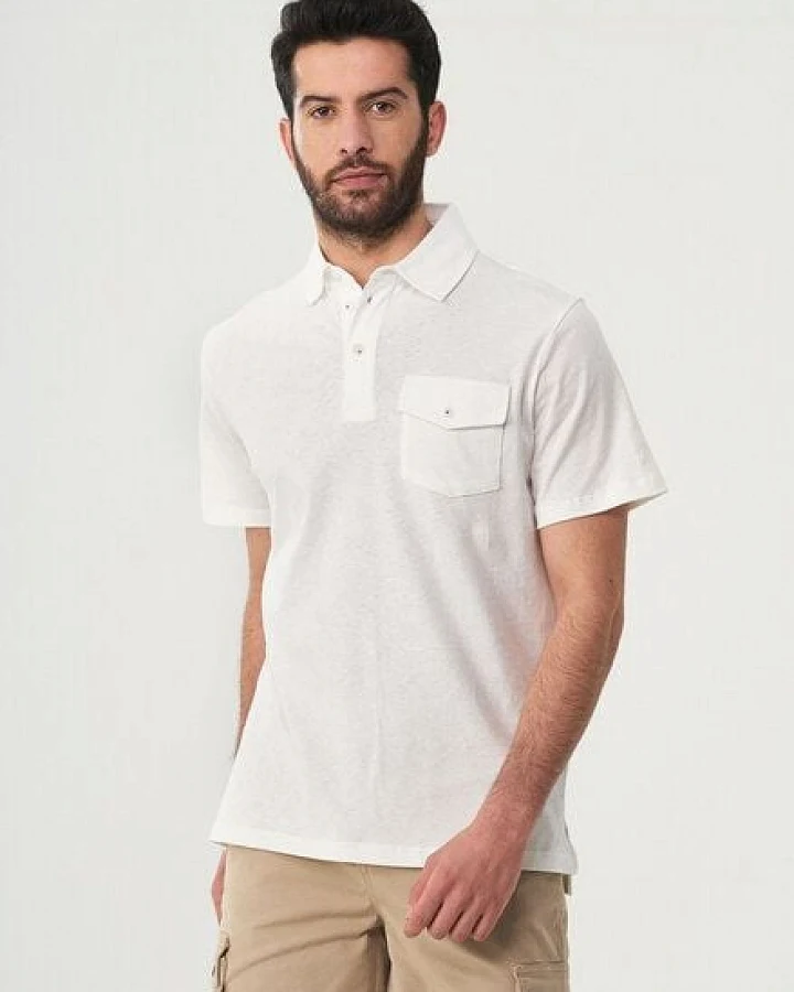 ORGANICATION Poloshirt aus Leinengemisch mit Brusttasche