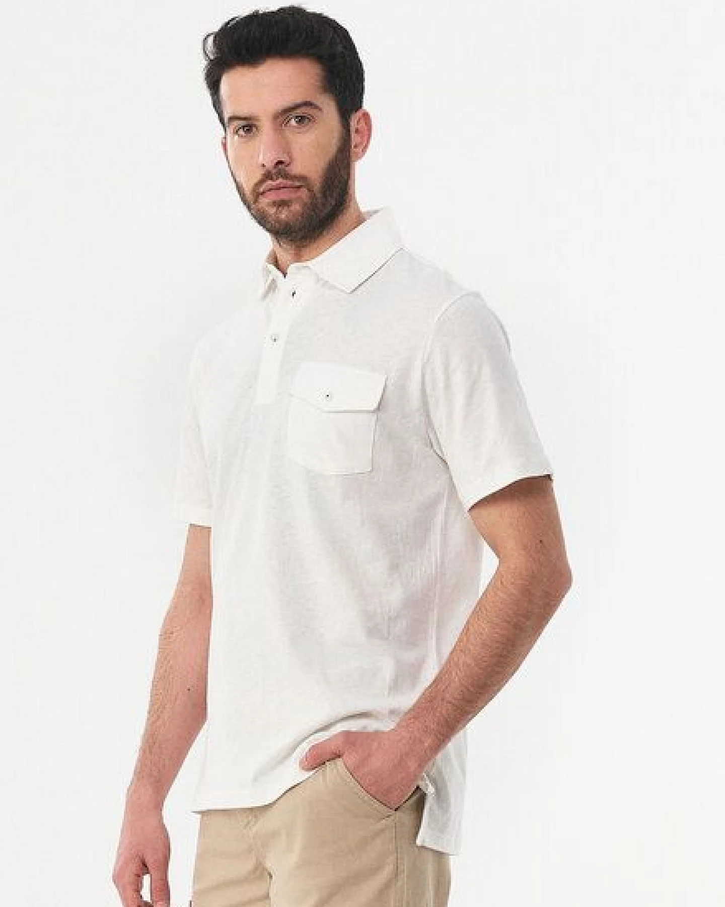 ORGANICATION Poloshirt aus Leinengemisch mit Brusttasche – Ansicht 3