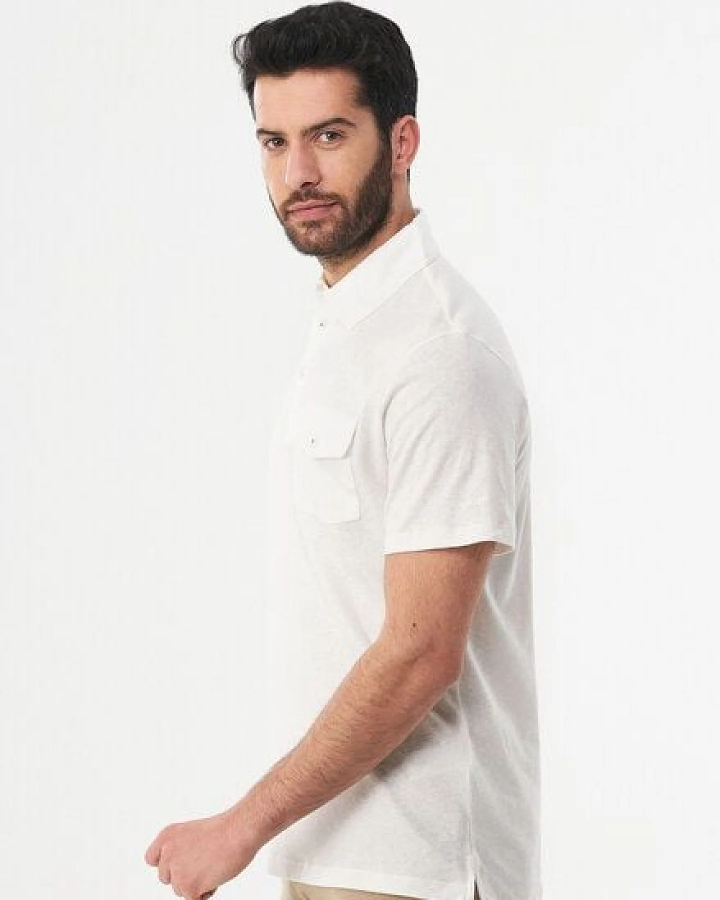 ORGANICATION Poloshirt aus Leinengemisch mit Brusttasche – Ansicht 4